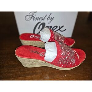 Onex Joline Red/Silver‎ Studded Slide Wedge Sandal Women's US 9 NIB